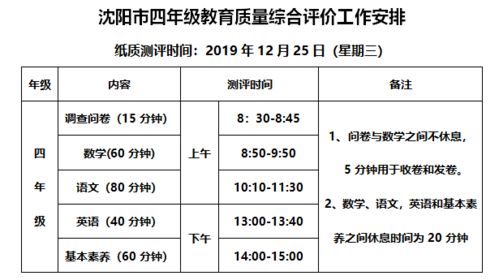四年級全市統考時間安排及重要注意事項詳解